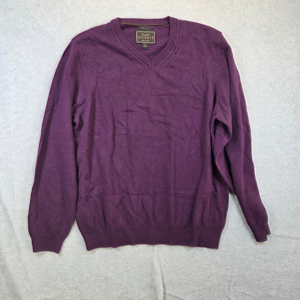 Jos. A. Bank Reserve Sweater Mens XL Purple Italian Wool Cashmere V-Neck